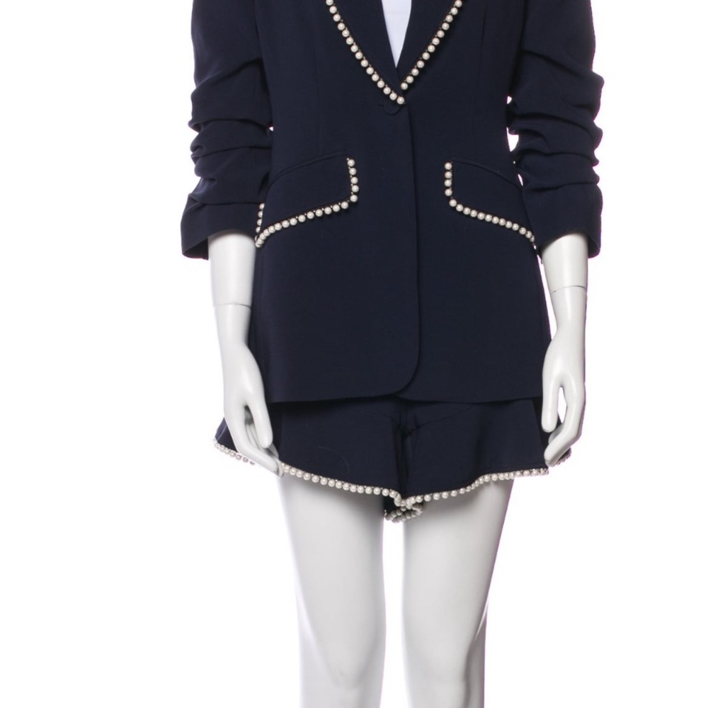 Cinq à Sept Navy Blazer with Pearl Accents